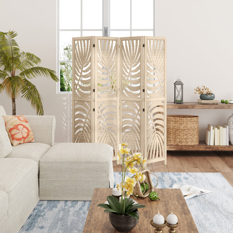 Folding Room Divider with Detachable Panels for Instant Privacy Natural Wood Finish