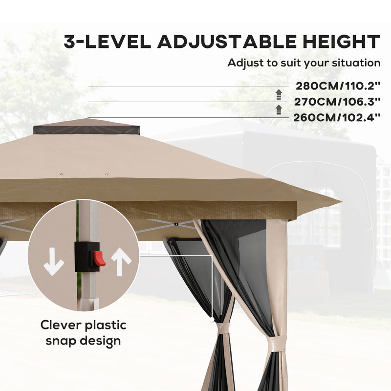 3.6 x 3.6m Pop Up Gazebo with Mesh Sides, Carry Case, Weight Bags, Beige by Outsunny