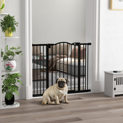 Adjustable Metal Pet Gate with Auto Close Door for Hallways and Stairs Black
