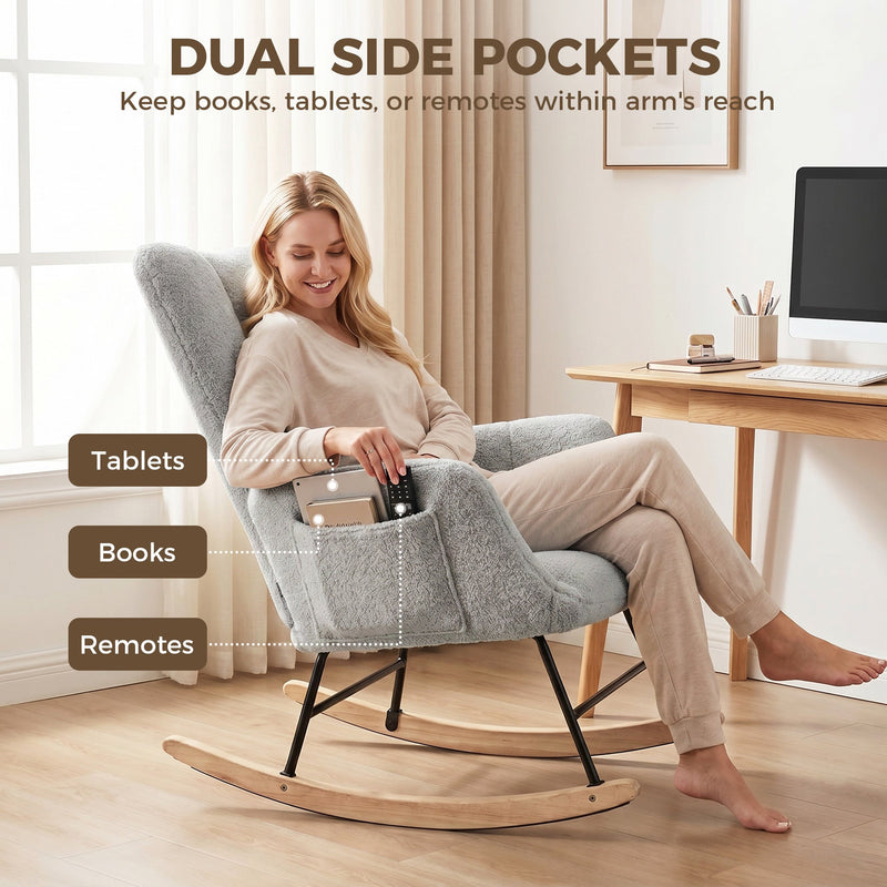 Rocking Chair for Relaxing with Soft Teddy Fleece and Supportive Foam