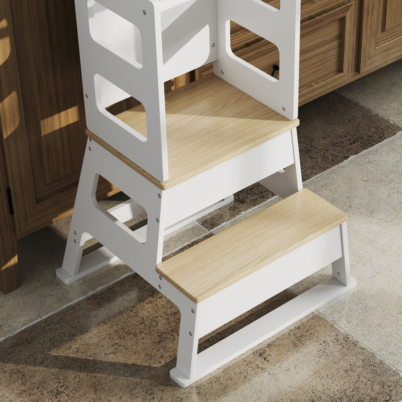 White 2-in-1 Toddler Tower with Chalkboard and Safety Rail for Kitchen and Bathroom by AIYAPLAY AOSOM