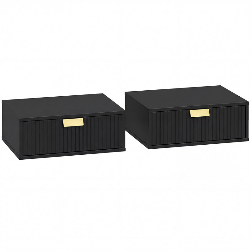 Floating Wall Mounted Bedside Table Set of 2 with Drawer for Clutter Free Bedroom Black AOSOM
