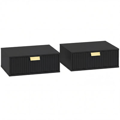 Floating Wall Mounted Bedside Table Set of 2 with Drawer for Clutter Free Bedroom Black AOSOM
