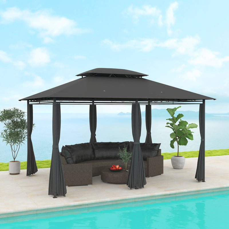 3 x 4m Steel Gazebo with Curtains Elegant Outdoor Shelter in Black by Outsunny