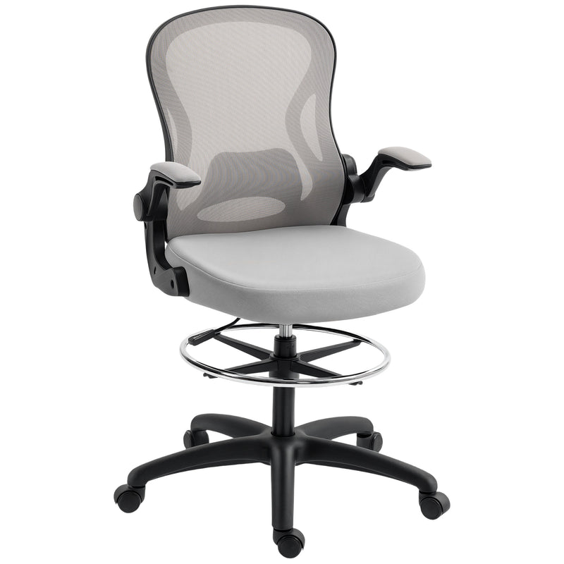 Ergonomic Mesh Standing Desk Chair with Lumbar Support and Flip Up Arms Grey