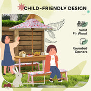 Kids Picnic Table Set with Foldable Umbrella Cushions Storage Boxes Flamingo Design Pink by AIYAPLAY