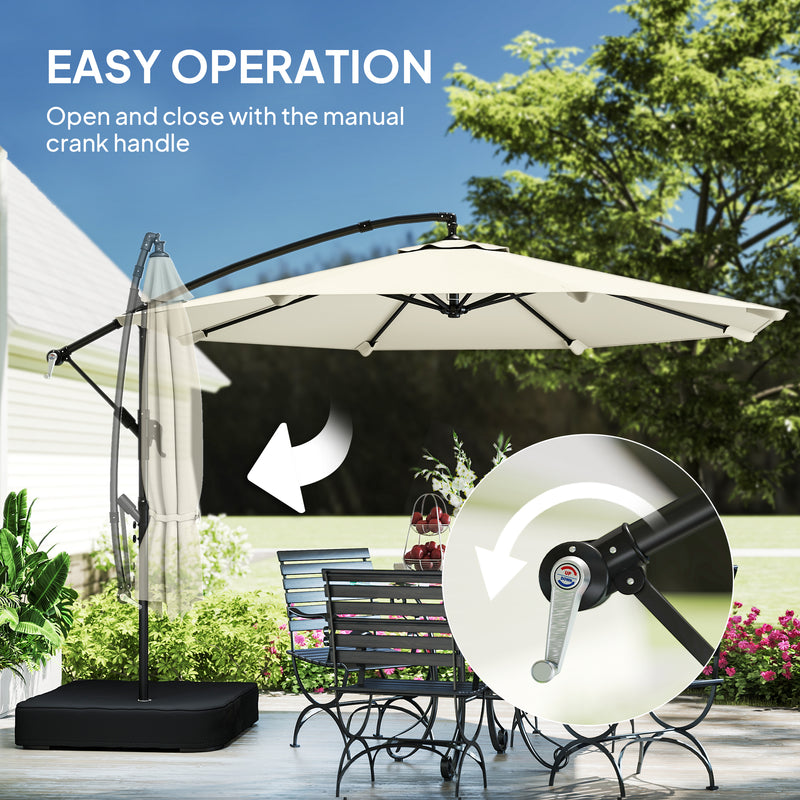 Cantilever Garden Parasol with 360 Degree Rotation and Sandbag Base for Flexible Shade, Cream White
