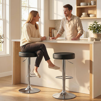 Adjustable Backless Bar Stools Set of 2 Space Saving Kitchen Island Seating Black Homcom