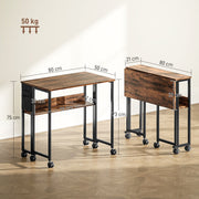 Rustic Brown Drop Leaf Writing Desk 80 cm Folding Space Saving Home Office Table
