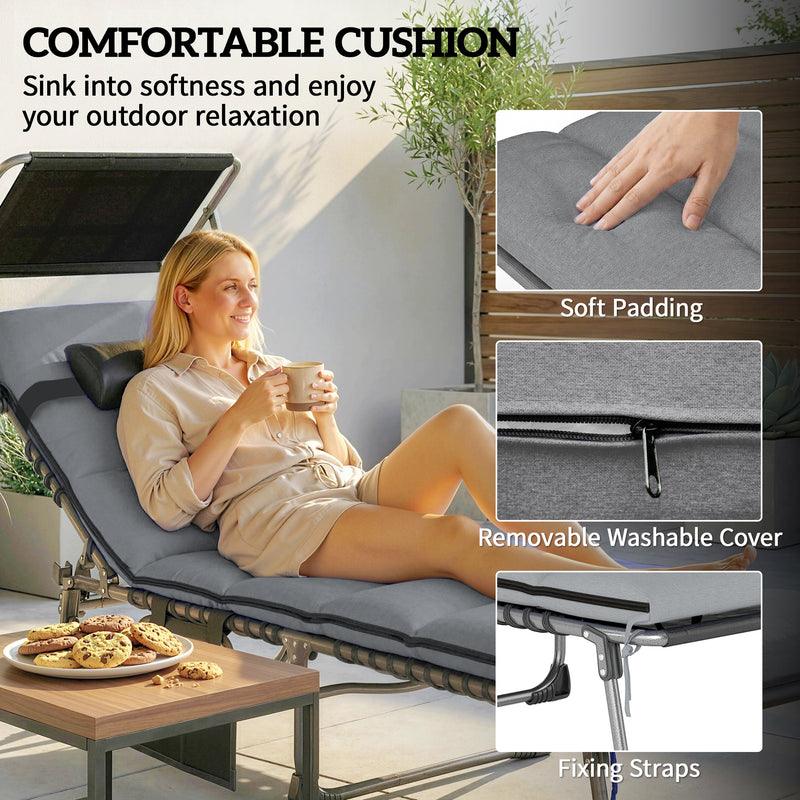 Folding Sun Loungers Set of 2 for Garden Relaxation with Adjustable Shade and Cushions