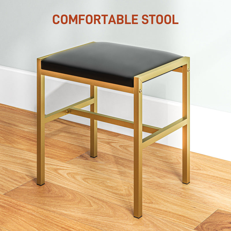 Dressing Table Set With Drawer Storage and Padded Stool for Bedroom Use Black