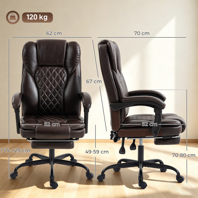 Office Chair with Reclining Back and Pull Out Footrest for All Day Comfort Brown Homcom