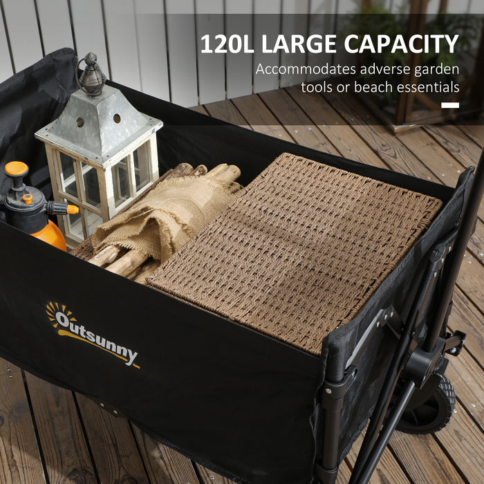 120L Folding Garden Trolley Cart with Wheels and Adjustable Handle for Camping and Beach by Outsunny