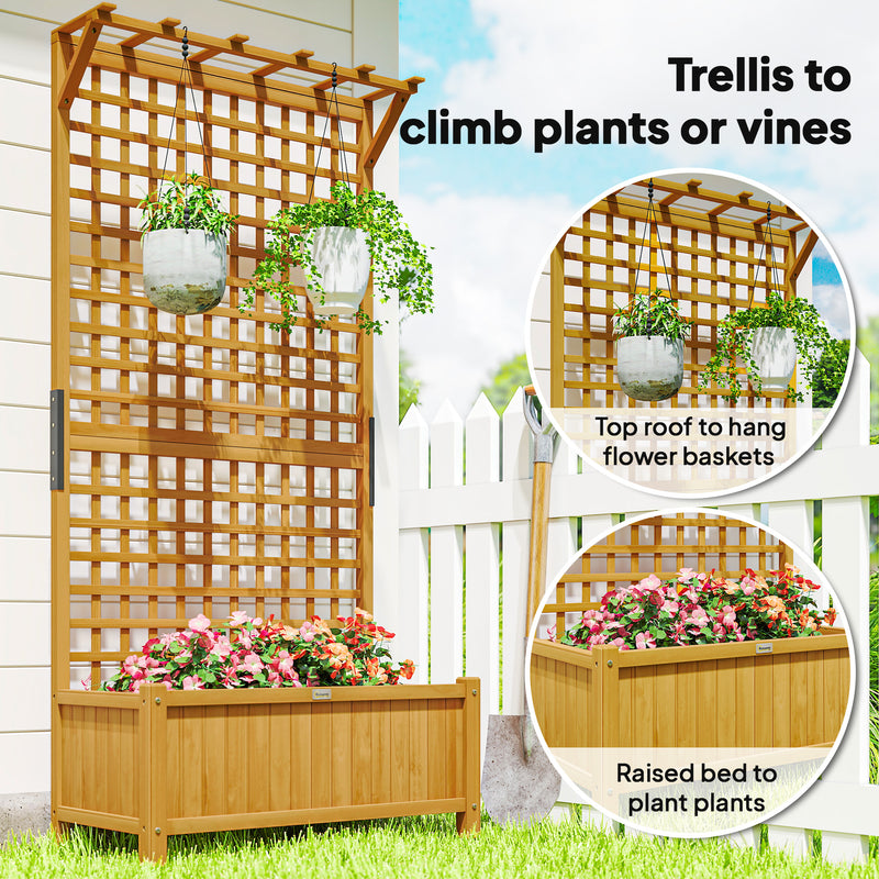 Wooden Raised Garden Planter with Trellis for Climbing Plants and Vegetables Yellow Outsunny