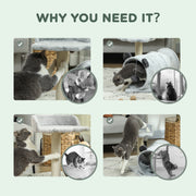 Grey 47cm Small Cat Tree with Scratching Post Bed Tunnel and Toy Ball by PawHut