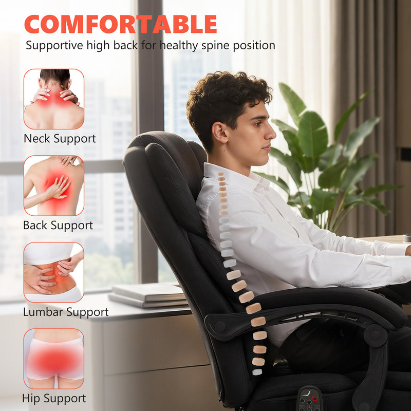 Massage Office Chair with Reclining Back and Heated Lumbar Support Black AOSOM