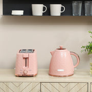 1.7L Fast Boil Kettle and 2 Slice Toaster Set with Auto Shut Off Ideal for Busy Mornings, Light Pink