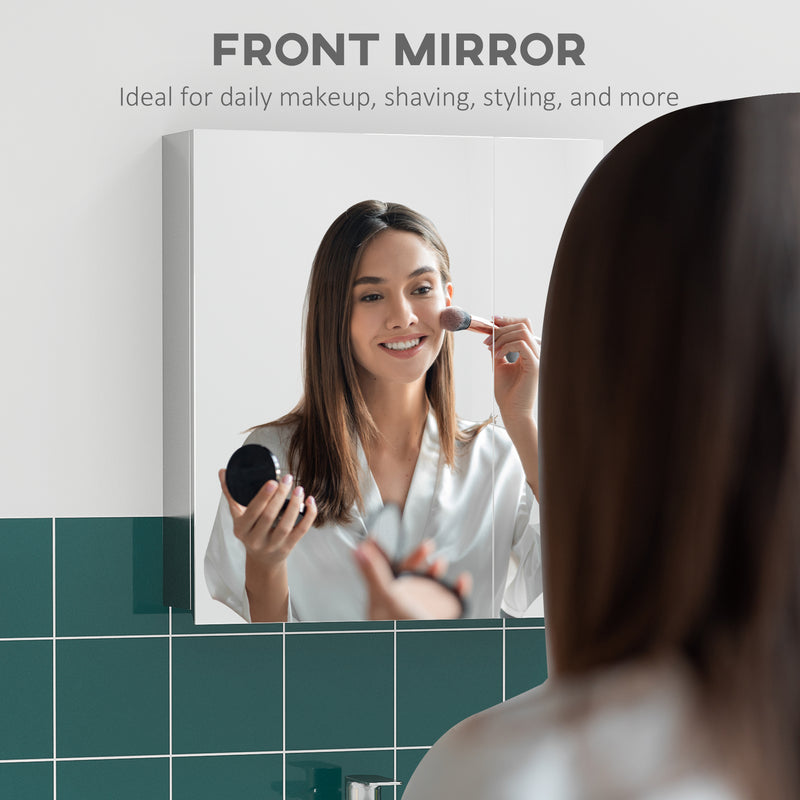 Wall Mounted Bathroom Mirror Cabinet With Storage Shelves And Hinged Door White