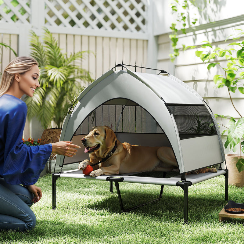 Portable Elevated Dog Bed with Canopy Cooling Raised Pet Cot for Medium to Large Dogs