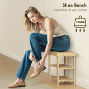 3 Tier Bamboo Shoe Storage Bench With Seat For Hallway Or Entryway, Natural Wood AOSOM