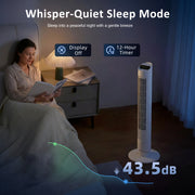 Tower Fan for Bedrooms and Living Rooms with Quiet Operation and Smart Controls White AOSOM