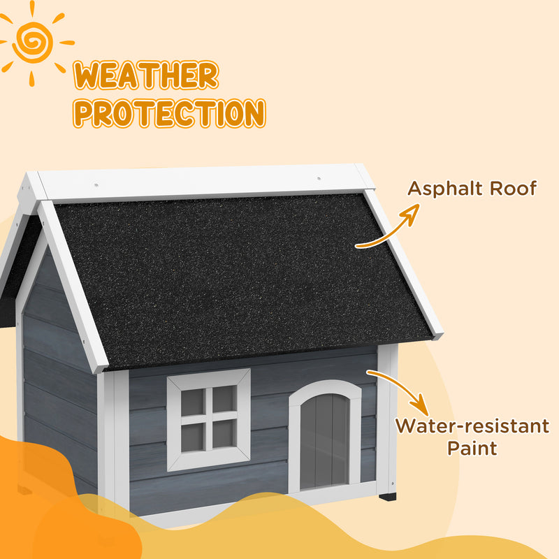 Wooden Outdoor Cat House Shelter with Openable Roof and Escape Doors for Feral Cats, Grey