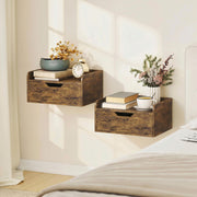 Floating Bedside Tables Set of 2 with Drawer and Shelf for Space Saving Bedroom Storage Rustic Brown AOSOM