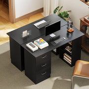 Computer Desk with Storage Shelves and Drawers for Home Office or Study Black AOSOM