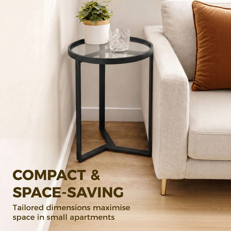 Side Table for Small Spaces with Easy Clean Glass Top