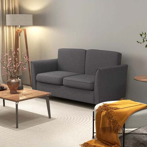 Modern 2 Seater Loveseat Sofa with Wooden Legs Ideal for Small Living Rooms Dark Grey