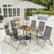 Brown 6 Seater Garden Dining Table with Parasol Hole and Steel Frame by Outsunny