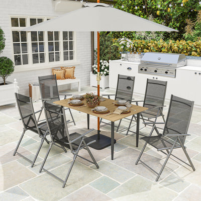 Brown 6 Seater Garden Dining Table with Parasol Hole and Steel Frame by Outsunny