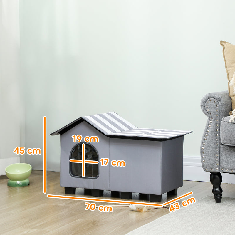 Weatherproof Outdoor Cat House with Elevated Base and Cushion for Winter Comfort Grey