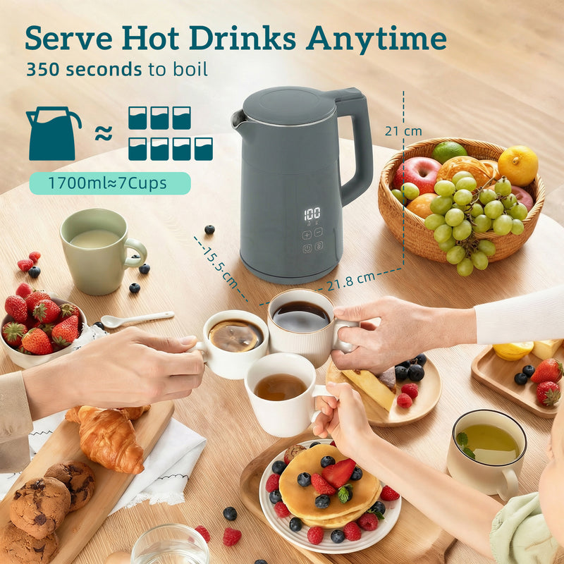 Electric Kettle with Fast Boil and Keep Warm Function for Busy Mornings 1.7L Grey Silver Homcom