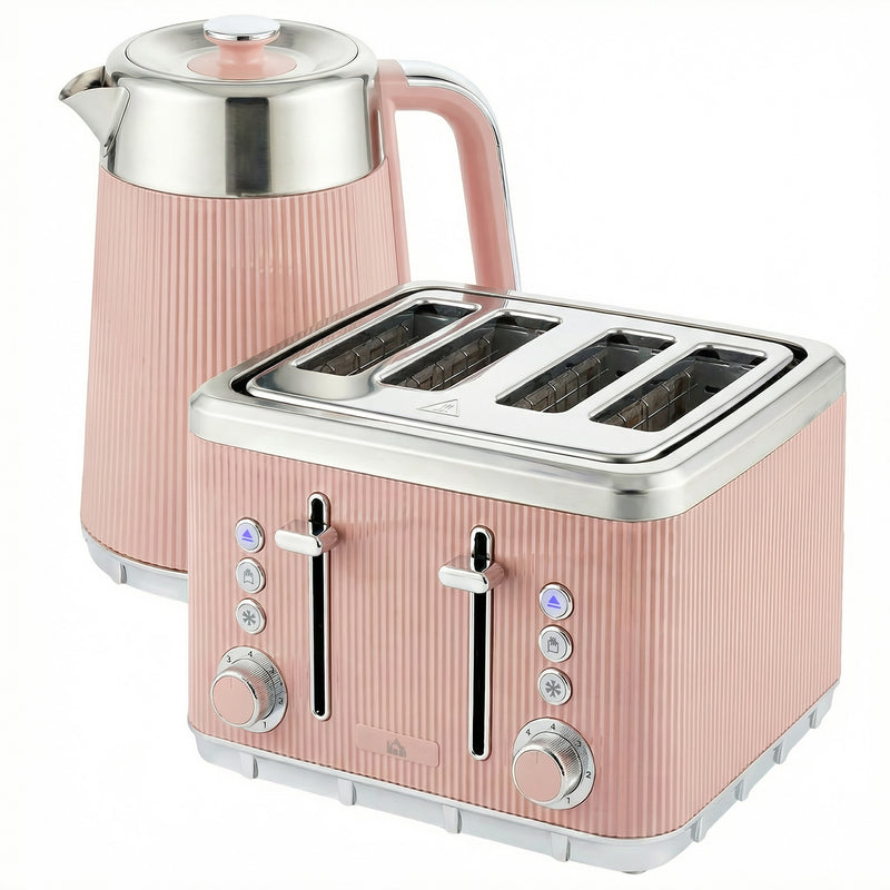 Kettle and Toaster Set for Fast Family Breakfasts and Tea Breaks Pink AOSOM