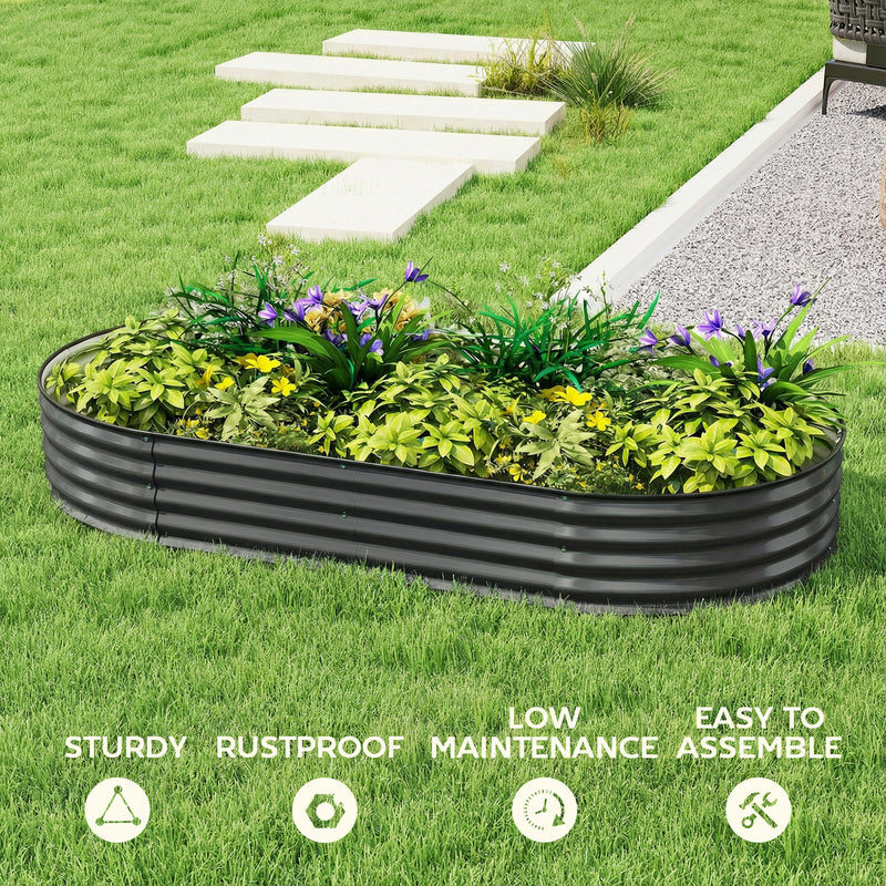 Galvanised Steel Garden Planter With Flexible Shape and Open Bottom for Healthy Plant Growth Dark Grey