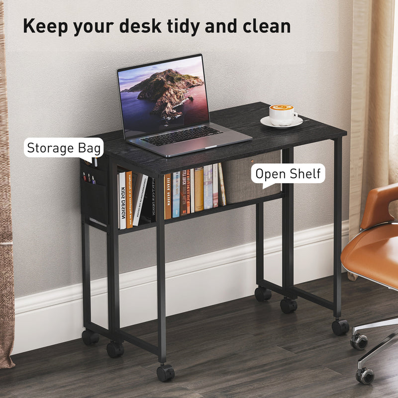Folding Computer Desk with Drop Leaf and Storage for Small Home Offices Black AOSOM