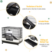Small Animal Hutch with Waste Tray for Guinea Pigs and Rabbits Steel Wire Cage Black AOSOM
