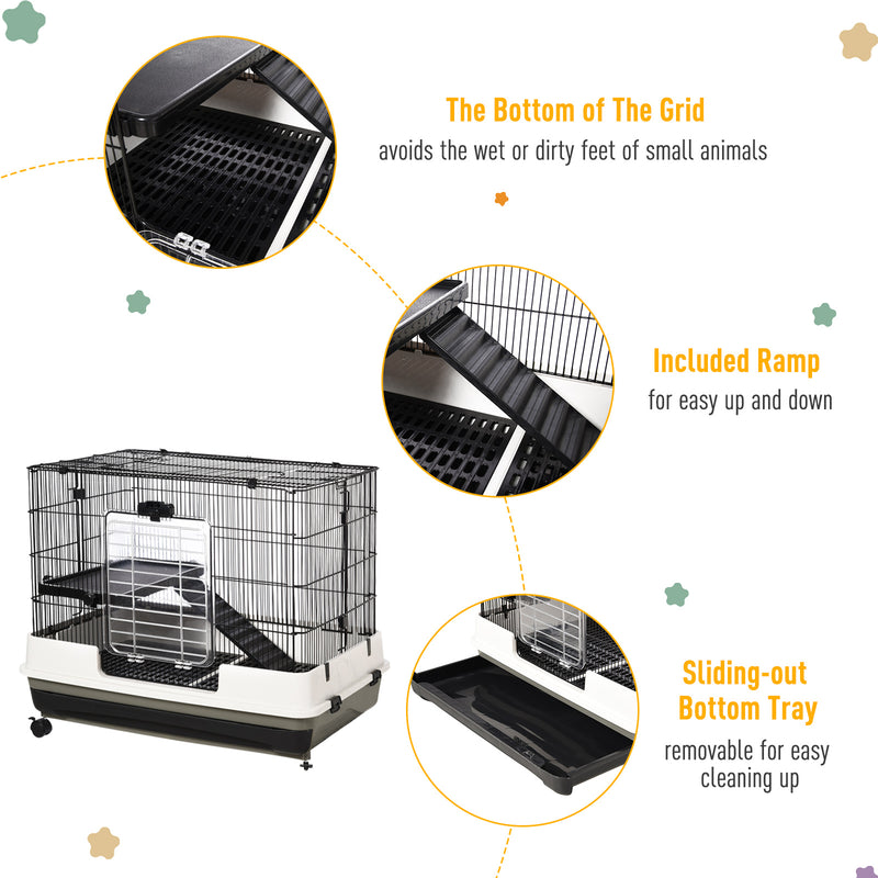 Small Animal Hutch with Waste Tray for Guinea Pigs and Rabbits Steel Wire Cage Black AOSOM