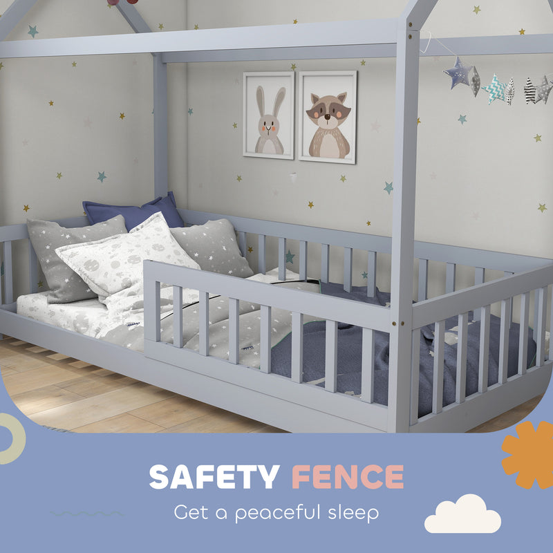 Toddler Bed with House Frame and Guard Rails for Safe and Cosy Sleep Grey