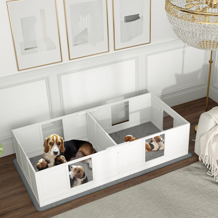 Two Room Whelping Box for Medium Dogs with Pad and Clear Panels 196 x 96cm by PawHut