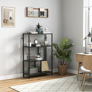 Charcoal Grey 4 Tier Bookshelf With Open Shelves For Living Room Or Home Office Storage