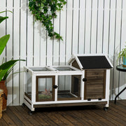 Wooden Rabbit Hutch with Removable Tray and Wheels for Outdoor or Indoor Use Brown