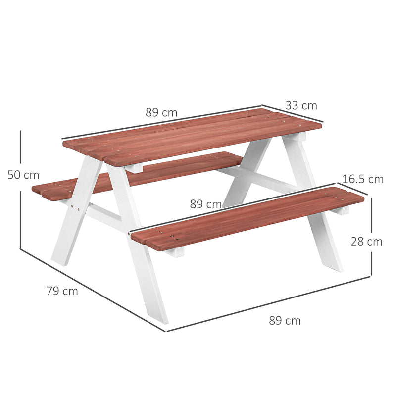 Outsunny Kids Picnic Table, Wooden Table and Bench Set, Kids Garden Furniture for Patio Aged 3-8 Years Old, Brown AOSOM