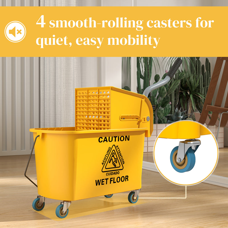 Yellow 20L Mop Bucket with Wringer and Wheels for Floor Cleaning by HOMCOM AOSOM