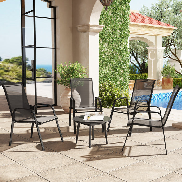Set of Four Black Stackable Mesh Garden Chairs Lightweight and Durable by Outsunny