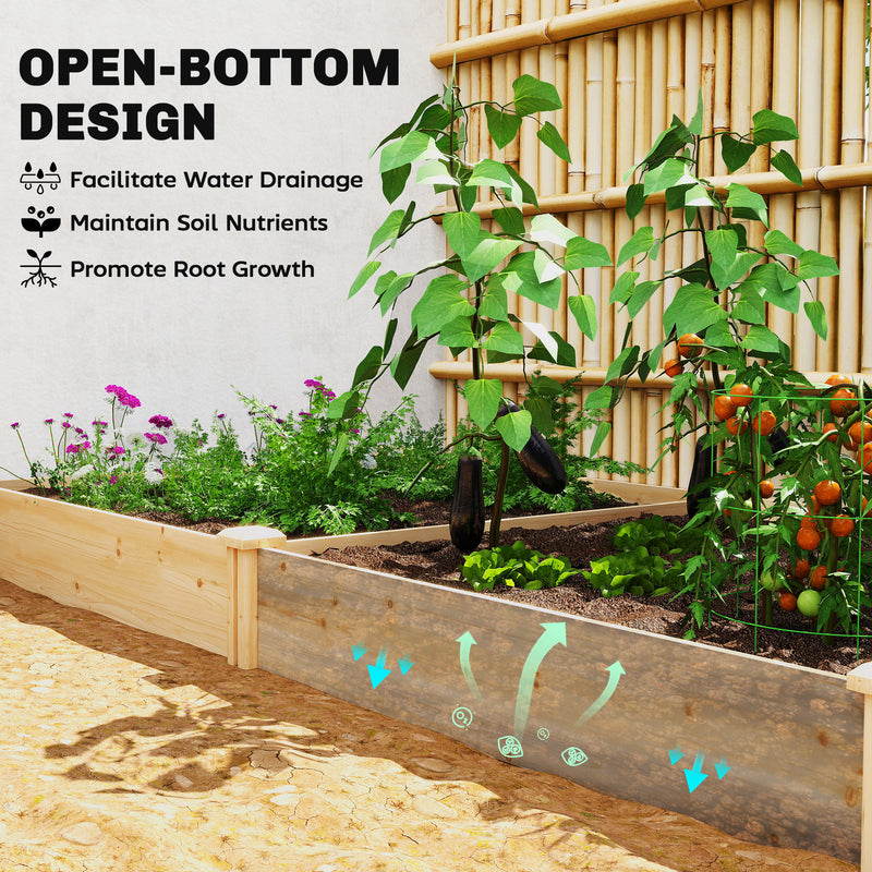 Raised Wooden Garden Planter Box With Divider For Vegetables Herbs And Flowers Natural AOSOM