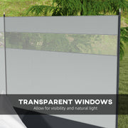 Camping Windbreak with Clear Windows and Steel Poles for Beach or Caravan Grey AOSOM