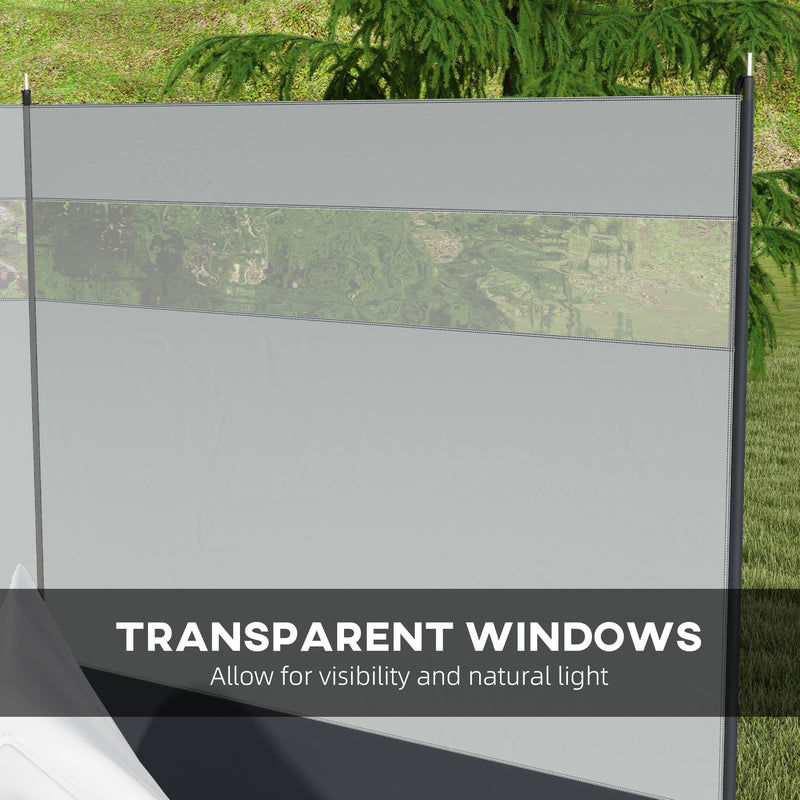 Camping Windbreak with Clear Windows and Steel Poles for Beach or Caravan Grey AOSOM