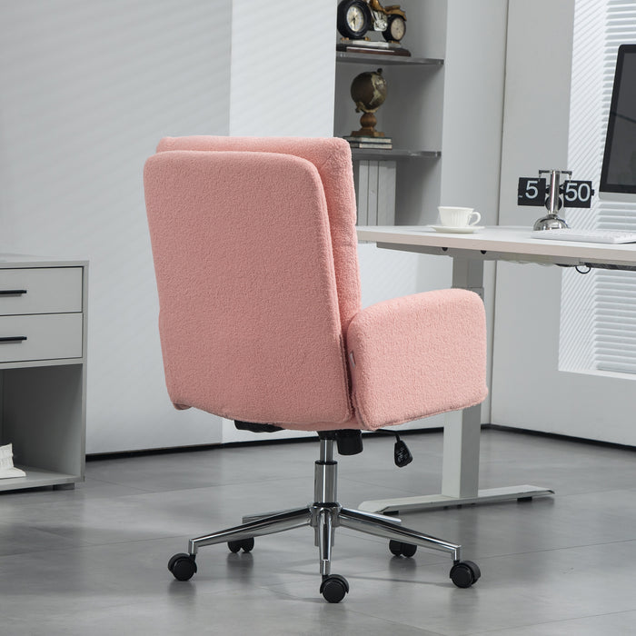 Pink Sherpa Fleece Swivel Office Chair Height Adjustable 91-99cm by HOMCOM